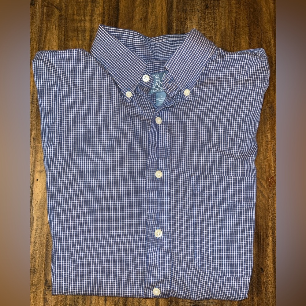 Jos. A. Bank Men's Large Check Button-Down Short Sleeve Shirt